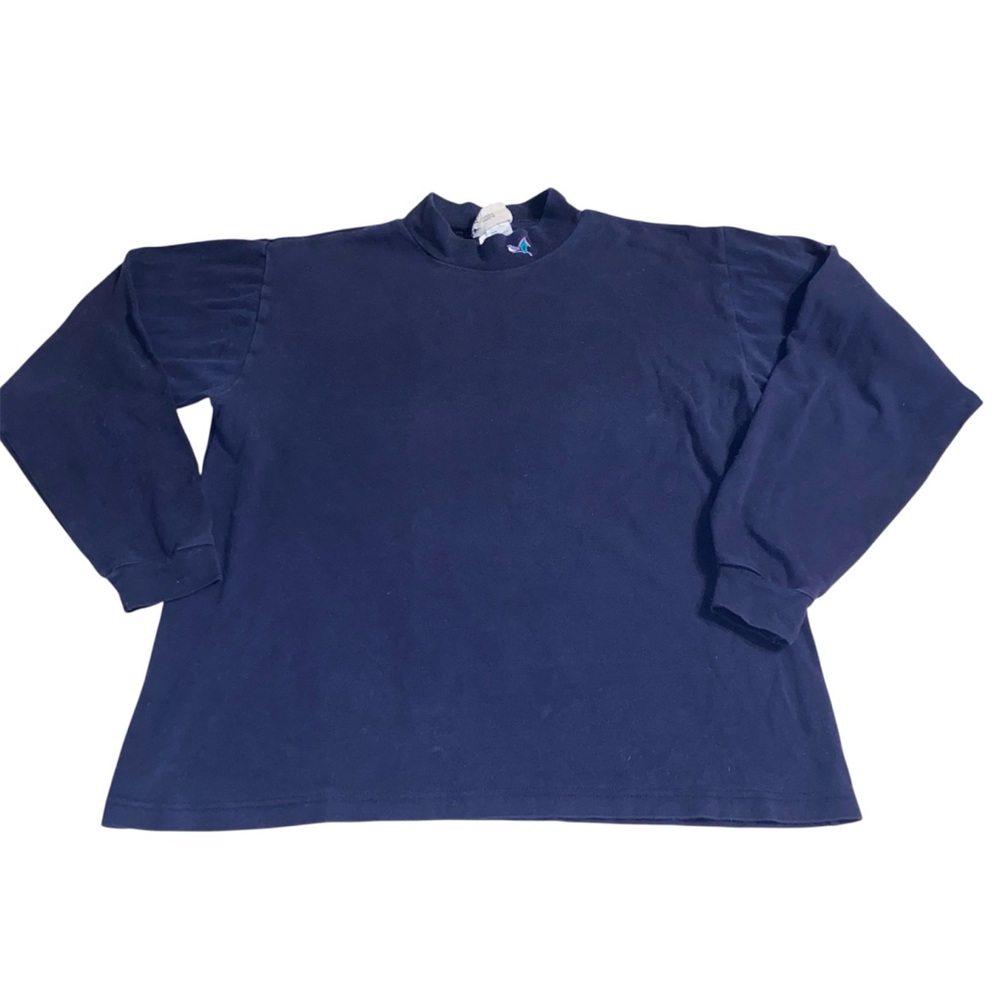 Vintage 90's Northern Reflections Embroidered Mock Neck Shirt Blue Size Medium